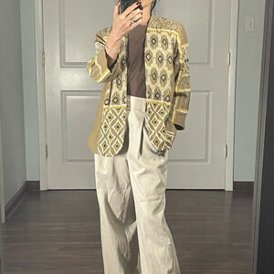 Chico’s Linen Blend Embroidery Open Jacket size S